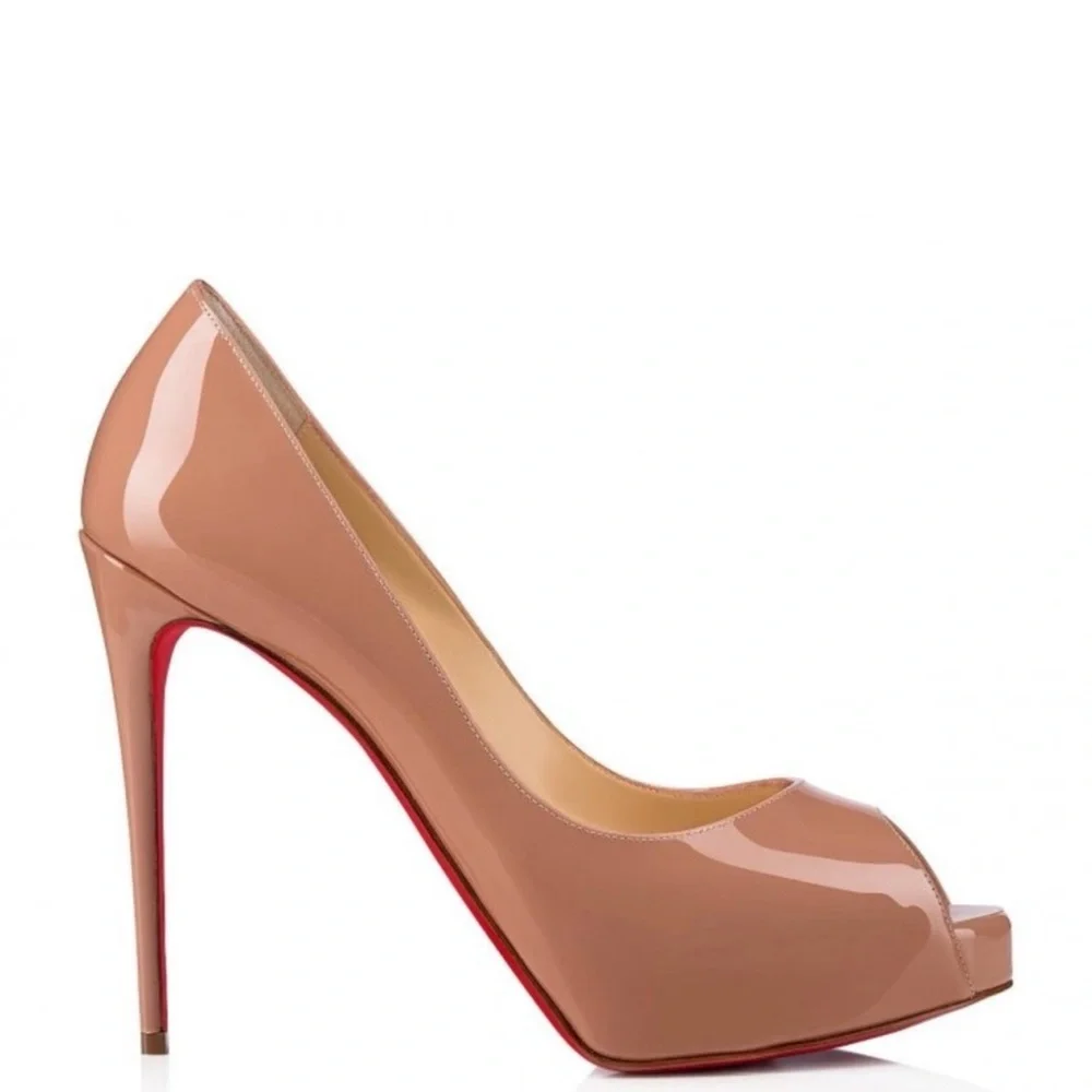 Christian Louboutin Blush Patent Peep Toe Heels Red Bottom Size 41.5 - Picture 3 of 9